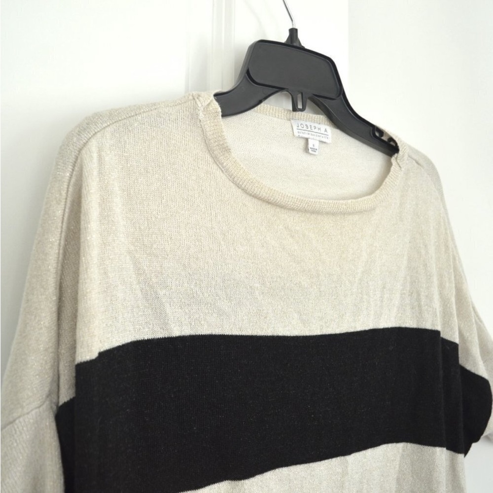 Joseph A. Metallic Striped Sweater Black Beige Size S